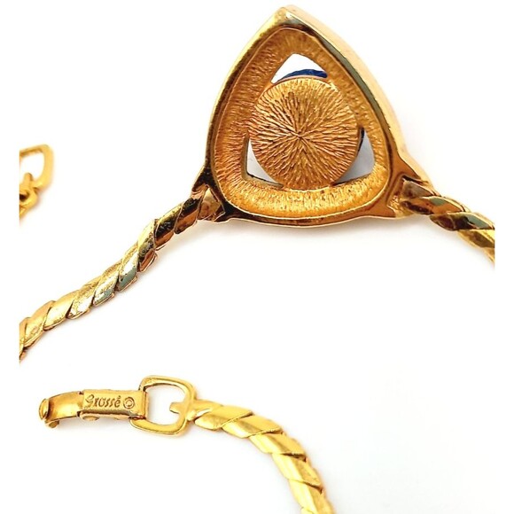 Grosse' Signed GoldTone Collar Necklace Gorgeous Faux Lapis Stone - Picture 8 of 8